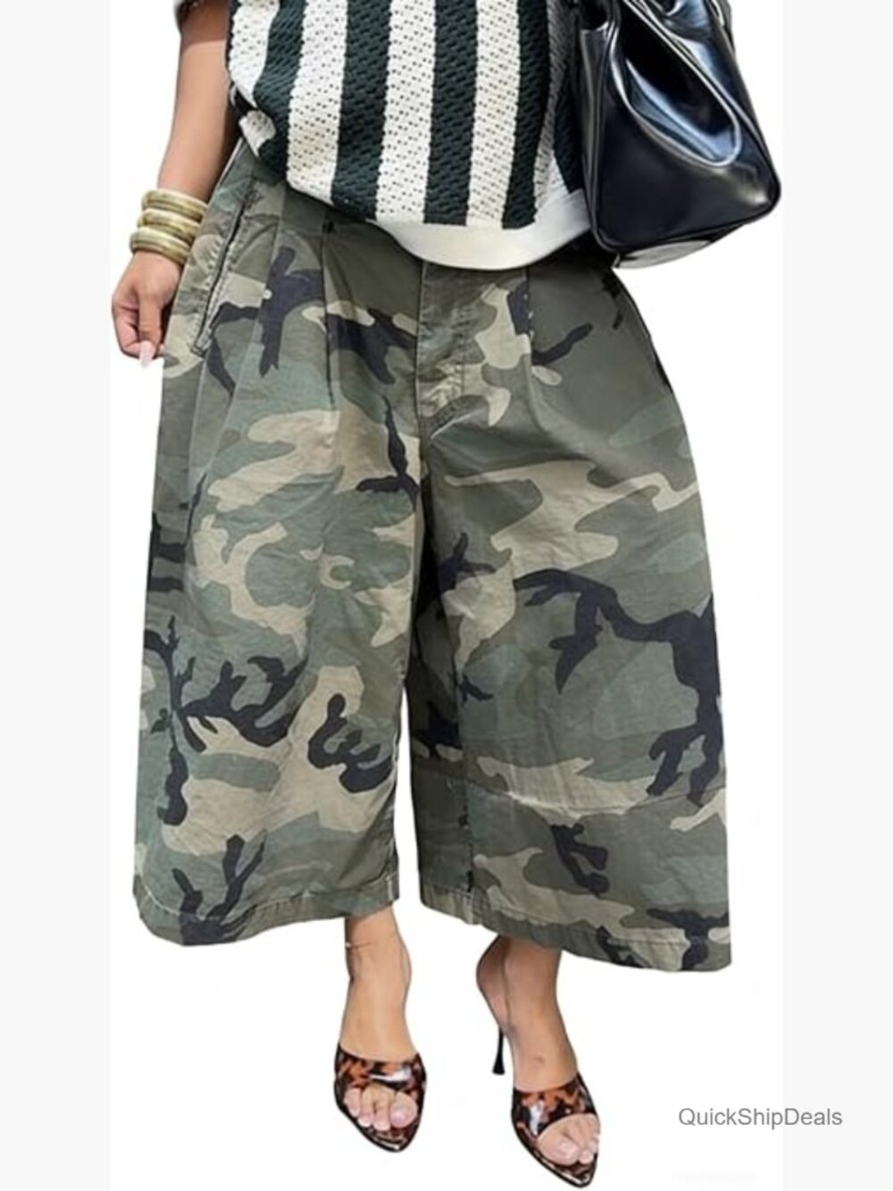 Baggy Cargo Jeans Camo Army Fatigue Wide Leg Harem Cropped Denim Pants Plus